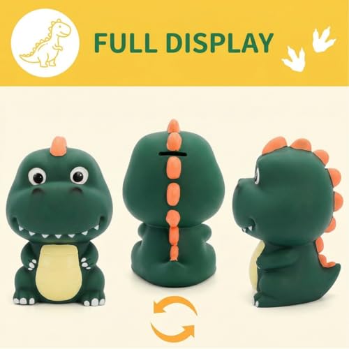 Dinosaur Piggy Bank, Unbreakable Plastic Money Coin Bank, Cute First Coin Saving Box for Birthday, Easter, Baby Shower, Home Decoration, Deep Green - Image 4