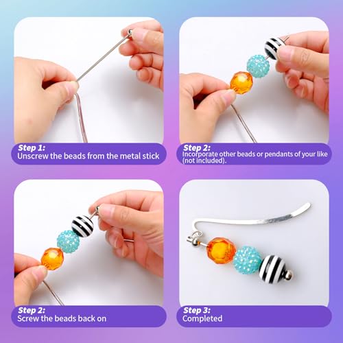 Beadable Bookmarks Silver DIY Blank Bar Pendant Modern Bead Bookmark Metal Jewelry Craft Charm for Beads for Book Lovers Teacher Student Supplies