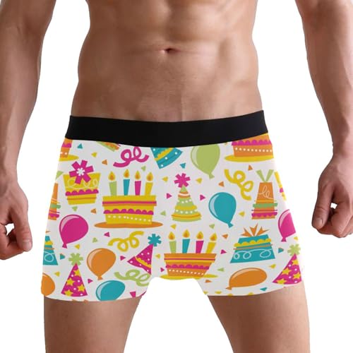 ZZKKO Birthday Cake Balloon Mens Boxer Briefs Underwear Breathable Stretch Boxer Trunk with Pouch S-XXL