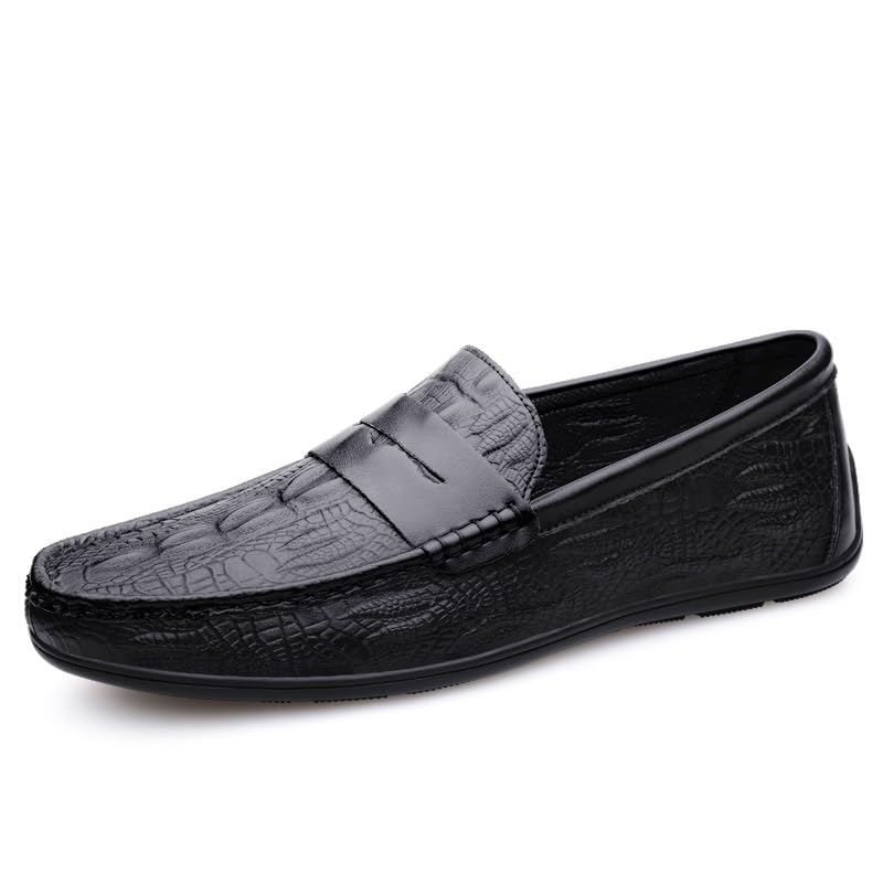 Mens Loafers Round Toe Vegan Leather Crocodile Print Penny Loafers Lightweight Anti-Slip Comfortable Wedding Slip-ons3
