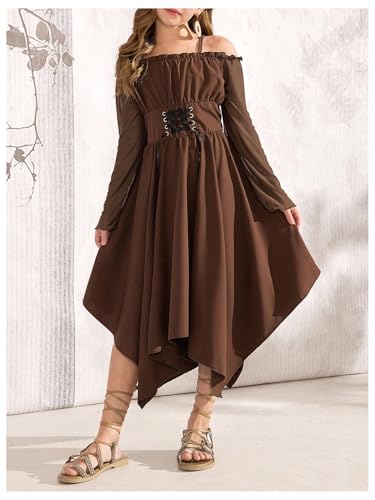 Verdusa Tween Girls Dress Ruffle Lace Up Corset Dress Flare Sleeve Asymmetrical Long Flowy Dresses4