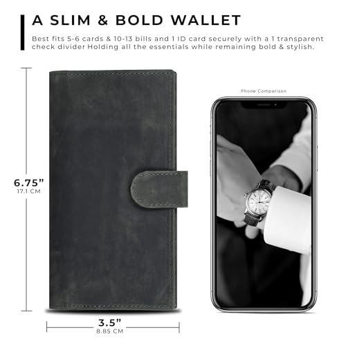 Image of Oak Leathers Checkbook Cover Slim Minimalist For Men with RFID Blocking Credit Card Holder Wallet (Vintage Green)