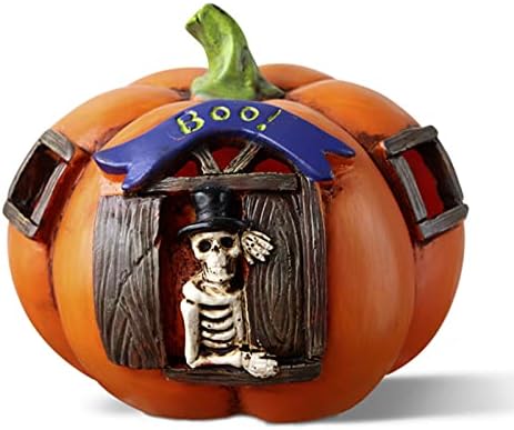 CPYGMXI Halloween Light Pumpkin, Halloween Pumpkin Skull Decorations Resin Skeleton Pumpkin Decorative Lights for Indoor Outdoor