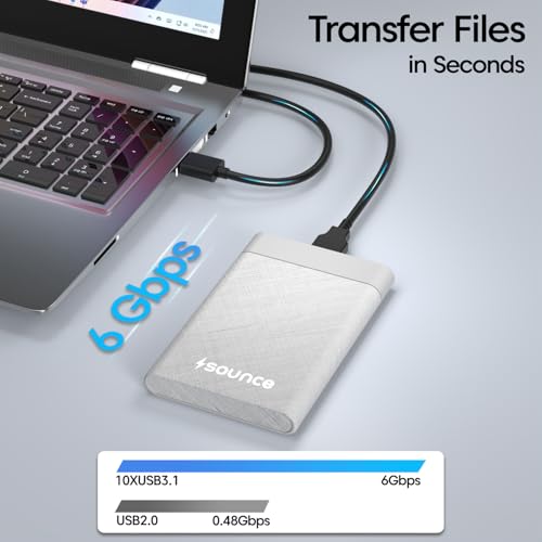 Image of Sounce 2.5 Inch SATA USB 3.0 HDD / SSD Portable External Hard Disk Enclosure 7 MM and 9.5 MM Tool Free , Supports UASP Max Upto 6TB (White)