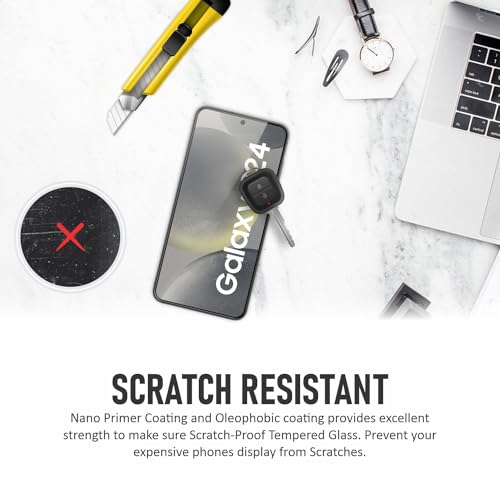 Image of SupCares Tempered Glass for Samsung Galaxy S24 (6.2 Inch) With Installation Kit | Military-Grade Gorilla Screen Protector | Edge to Edge Coverage | Black