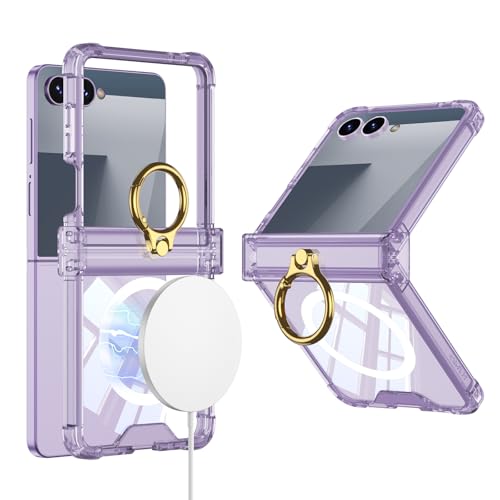 Coque antichoc Galaxy Z Flip 7 violette avec bague pour femmes et filles