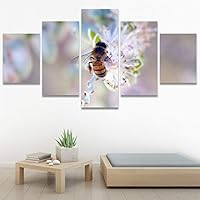 SIGNWIN 5 Panel Canvas Wall Art Bee Closeup Colorful Decorative Elements Fine Art Home Office Insects for Home Decorations Ready to Hang - 60