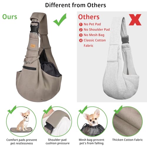 CUBY Dog and Cat Sling Carrier - Hands Free Reversible Pet Papoose Bag - Soft Pouch and Tote Design - Suitable for Puppy, Small Dogs Cats Outdoor (Khaki Senior, Adjust Strap 2.0)… - Image 3