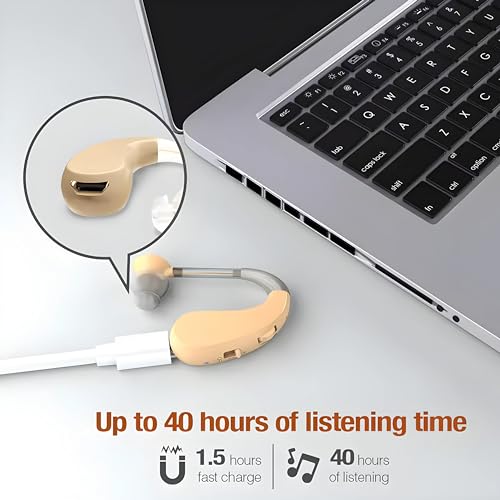 Image of Aika AV-8202 Rechargeable Hearing Aid Amplifier Machine For Old Age, Digital BTE Model with Dual Noise Reduction (1Piece, Beige, For Single Ear), 1 Dry Kit Free