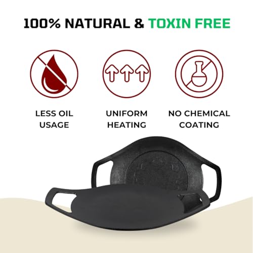 Image of Pencil Pre-Seasoned Cast Iron Concave Tawa 23.5 cm | Roti /Chapati Tawa | Compatible with Gas Stoves & Induction | Naturally Nonstick | 100% Pure & Toxin-Free | No Chemical Coating | Durable | Black