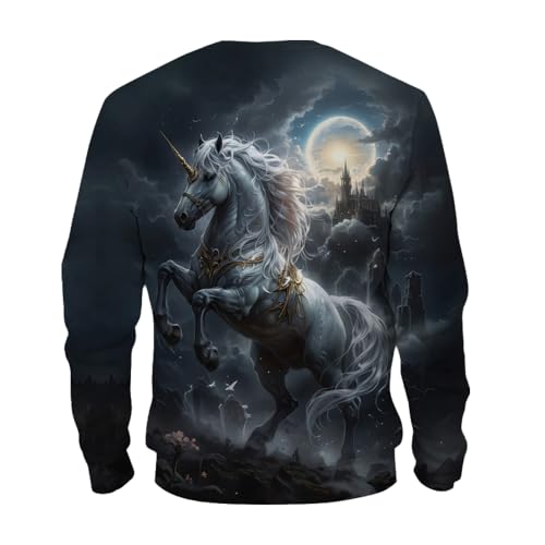 Boy's Girls Comfy Print 3D Horse Sport Long Sleeve Crew Neck Sweatshirt With 6-14 Years4