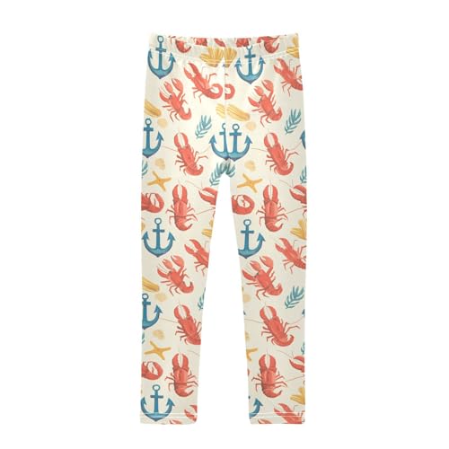 Anchor Red Lobster Girls' Leggings Toddler Doodles Sea Green Kids Yoga Pants Dance Active Tights 4T