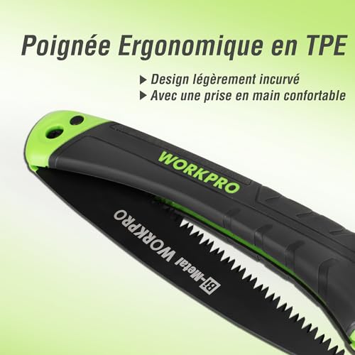 WORKPRO Scie Elaguer à Main Bimétal, Scie Pliante avec Dent à Triple de Coupe et Verrouillage de Sécurité pour Elagage, Emondage, Jardinage, Camping – Image 6