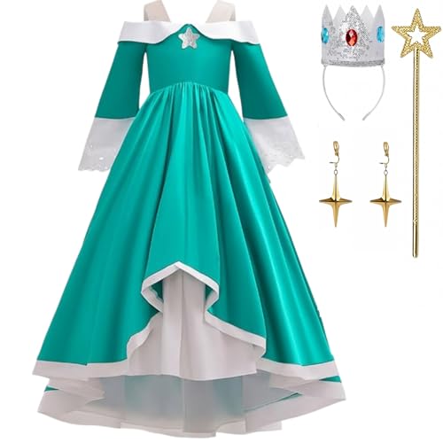 Szytypyl Princess Rosalina Costume for Girls One Shoulder Fancy Dress Gowns with Accessories Green