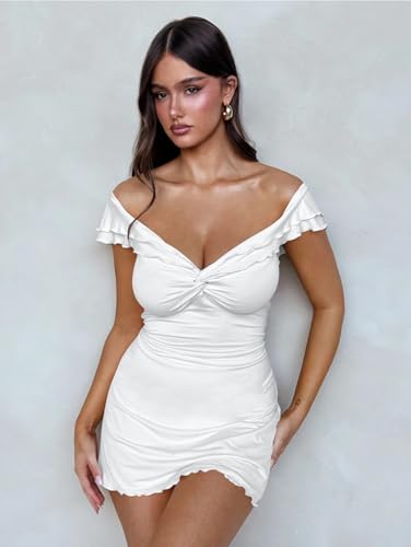 Chic White Ruffle Sleeve Cocktail Dress - Image 7