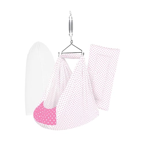 Image of Premium Swing Cradle Set | Cradle Cloth, Padded Bed, Mosquito Net, Heavy-Duty Spring & Triangle Hanger | Up to 15 kg | Light Pink Dot