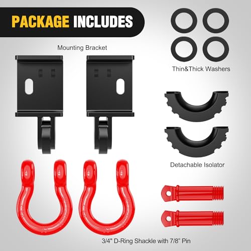 Image of Nilight (2 Pack) Demon Front Tow Hook Mounting Bracket with 3 /4 inch D-Ring Shackle Fit for 2009-2016 2017 2018 2019 2020 2021 2022 2023 Toyota Tacoma, with 7 /8 inch Screw Pin and Isolator Rubber Washers