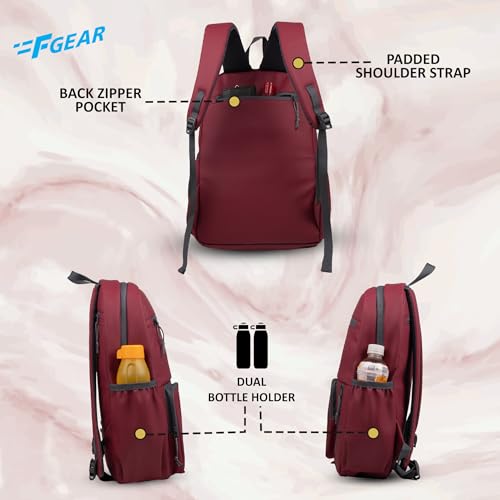 Image of F Gear Blaze Maroon 10L Daypack | Compact & Lightweight | 1 Compartment with 4 Pockets | Durable Art Leather, Stylish & Comfortable Backpack, Perfect for Travel, College & School for Men & Women