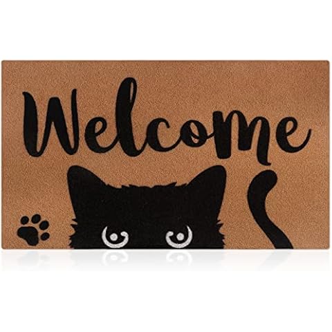 Percozzi Black Cat Welcome Doormat Funny Cat Mat with Non-Slip Backing Indoor Outdoor Welcome Door Mat for Entryway Porch Cat Lover Halloween Housewarming Gift Cover
