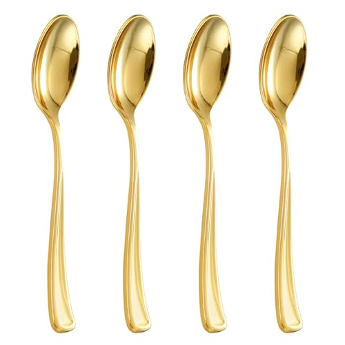 bUCLA 600 Pieces Gold Plastic Spoons Disposable - 6.9inch Heavy Duty Spoons Bulk - Gold Plastic Silverware, Ideal for Wedding,Party&Daily Using