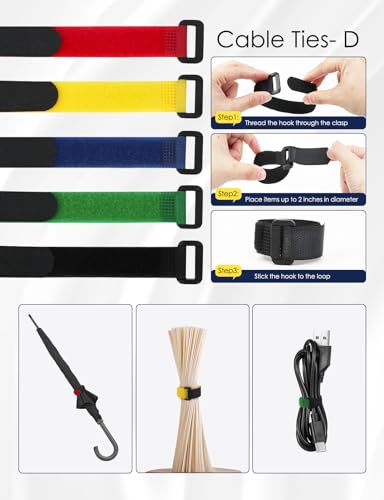 Xiao Meng Yi CT-7 Cable Ties Kit, 75Pcs Multi-Purpose Reusable Cable Management Ties, Adjustable Self-Locking Cord Ties thumb #5