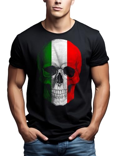 Makaya Crâne T-Shirt Homme Tête De Mort Italie Noir Drapeau S