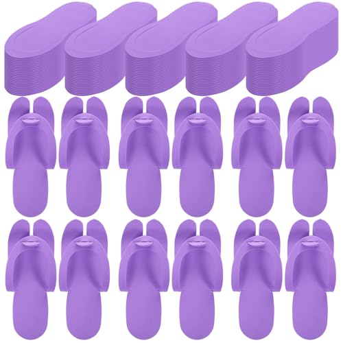 JaGely 100 Pairs Disposable Pedicure Slippers Bulk 3 mm EVA Disposable Flip Flops Kit Spa Pedicure Sandals Guest Slippers Spa for Adult Foot Nail Salon Party Supplies Travel Hotels Home(Purple)