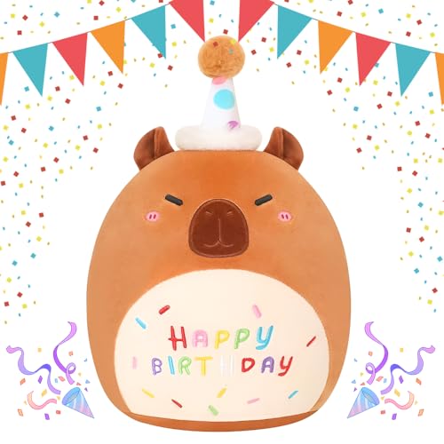 KBIBCK Happy Birthday Peluche, 25 cm Peluche Happy Birthday Capybara, Juguete de Peluche Kawaii Capybara, Muñeco de Cojín de Peluche para Cumpleaños, Regalo de Cumpleaños para niños y niñas KBIBCK Happy Birthday Peluche, 25 cm Peluche Happy Birthday Capybara, Juguete de Peluche Kawaii Capybara, Muñeco de Cojín de Peluche para Cumpleaños, Regalo de Cumpleaños para niños y niñas