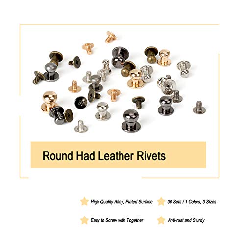 Actenly Chicago Screws Round Head Button Stud Slotted Screws Nail Rivet Leather Rivets Craft Belt For Diy Craft Leather Craft Repairs Decoration (Black) #TOP3