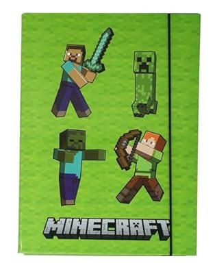 Theonoi Caja Resistente para Niños, Caja de Archivo, Carpeta para la Mochila Escolar, Dossier con Banda Elástica y Solapa Interior, DIN A4 (Minecraft Verde) | Ya disponible en tu tienda friki favorita! En mundofriki.es!