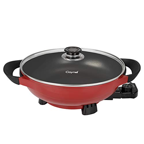 Caynel Nonstick Electric Skillet, 13 Inch Round Frying Pan, Aluminum Body with Glass Lid, Upgrade Adjustable Temperature Controller, Cool Touch Handles & Non-Stick | 1400W