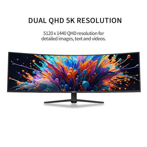 Image of ZZA Ultrawide 49 Inch Curved Monitor 5120x1440P 165Hz Large Computer Monitor 5K Dual Quad High Definition 1500R Curved AMD FreeSync 120% sRGB Height Adjustable, HDMI 2.1 & DP 1.4, VESA Mount, Black