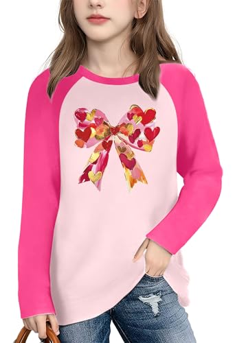 Image of Girls Valentine Shirts for Kids Valentines Heart Graphic Tshirts Casual Long Sleeve Shirts Love Heart Tee