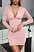 GOBLES Women's Sexy Long Sleeve V Neck Ruched Bodycon Mini Party Cocktail Dress Pink
