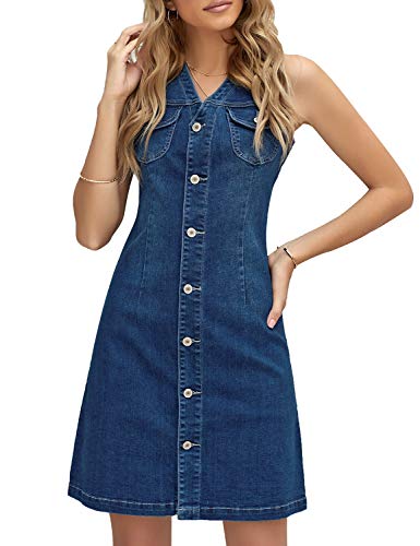 sleeveless denim dress with buttons