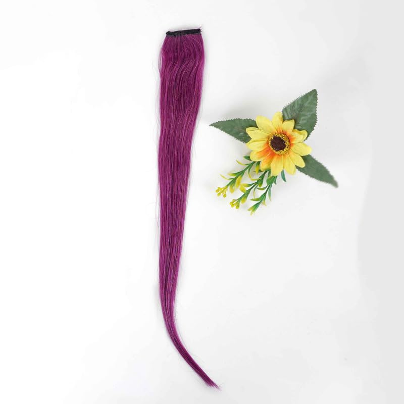 RefynHair - Funky Highlights Natural Human Hair Wine Color 20 Inches long Streaks Extensions With Pack of 4 Highlighter For Women And Girls Hair Extension 3