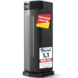 Heizlüfter Energiesparend [TESTSIEGER], 2000W ECO Heizlüfter Leise, 24h Timer Heizlüfter Klein mit 90°Oszillation,Kipp- und Überhitzungsschutz, Schwarz