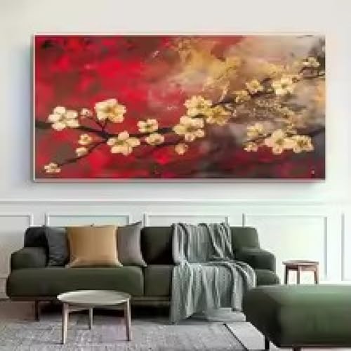 Toile abstraite fleurs rouges tableau poétique salon texturé chic - 2