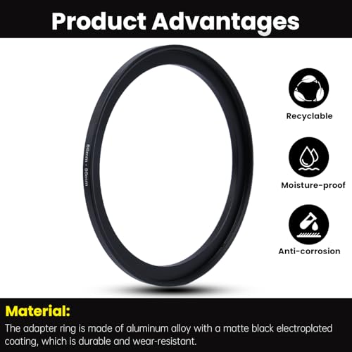 Metall Step-Up Ring Filter Adapter - 86mm auf 95mm - Metallring Step-Up Adapter für Filter, kompatibel mit Allen 95mm UV, CPL, ND-Filtern, Objektivhauben, gewindegedrehten Objektiven usw