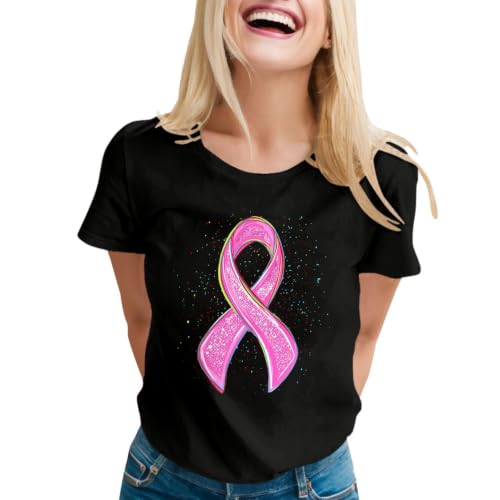 Womens Shirts Pink Ribbon Breast Cancer Shirt Breast Cancer Awareness Inspirational Tee Tops Survivor Gifts Tees - image 1