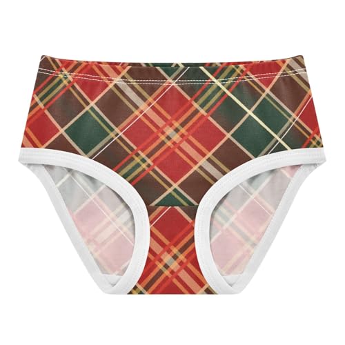 Red Green Plaid 1-piecing Hip Design Girls' Panties Comfort Underwear for Toddlers in Sizes 2T,3T, 4T, 5T, 6Y and 8Y