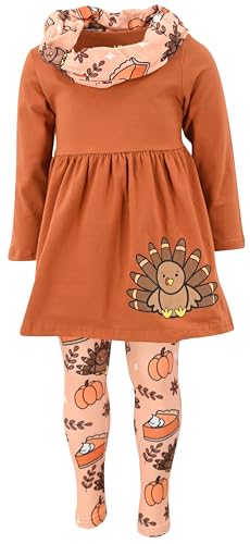 Image of Unique Baby Girls Kids Toddler 3pc Outfit Set Long Sleeve Soft Knit Tunic Top Leggings and Scarf