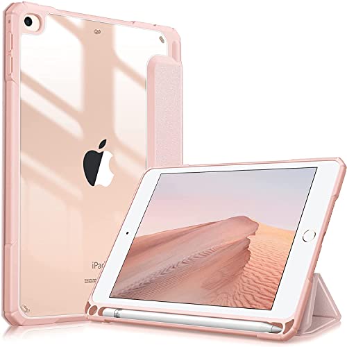 Image of SwooK Hybrid Case for 7.9 inch iPad Mini 5 /4 (A2133 A2124 A2126 A2125 A1538 A1550) With Shockproof Clear Back Shell Flip Cover (Rose Gold)