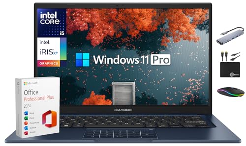 Image of ASUS Vivobook Laptop Business Computer 2025-2026, Lifetime Microsoft Office, Copilot, 14 inch FHD Display, 10-Core Intel i5 CPU, 24GB RAM, 1TB Storage (512GB SSD + 500GB Ext), MarxsolAccessory, Win 11 Pro