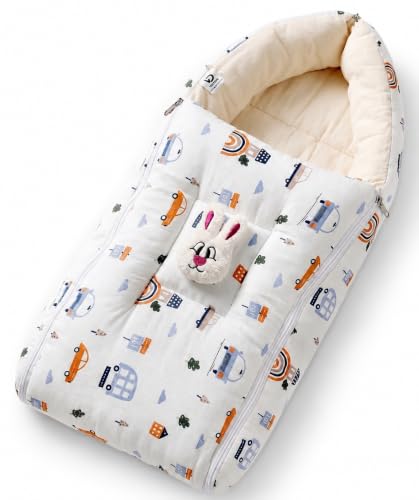 Image of VOIDROP Baby Sleeping Bag for New Born, Muslin Baby Sleeping Bag 0-6 Month for Infant, Washable & Foldable Cotton Design (Car Print)