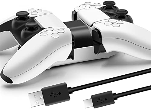PS5 Controller Charging Station with Two Type-C Adapter, Fast Charging Dock for Dual Playstation 5 Controllers Stand and LED Indicators, Playstation5 Charger Station Base Accessories (Black)
