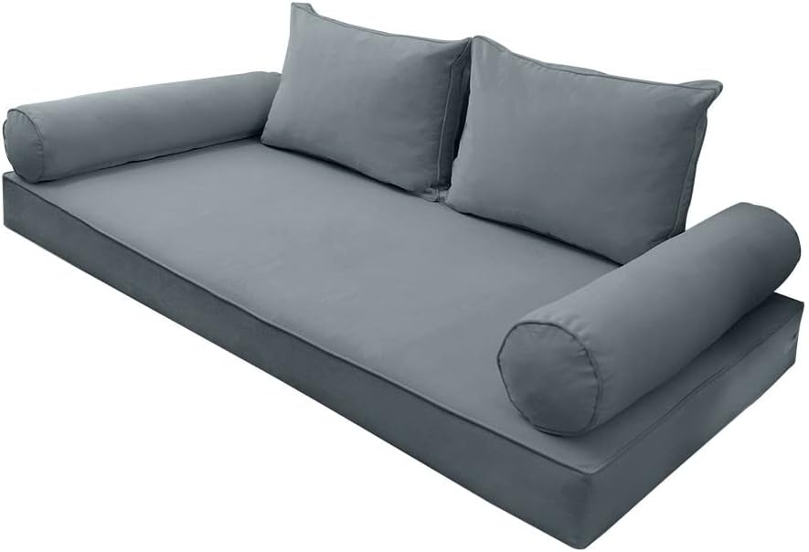 Prolinemax Style V1 Full Size Velvet Pipe Trim Indoor Daybed Bolster Pillow Cushion Mattress Fitted Sheet |Cover ONLY| AD347