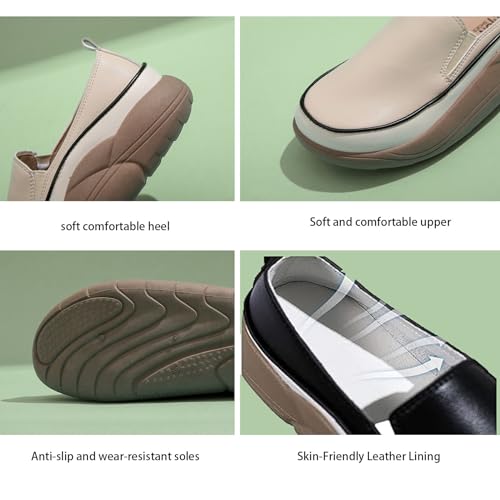 Women Fashion Platform Loafers, Super Soft Flats Leather Casual Shoes Non-Slip Thick Sole Slip-On Walking Sneakers2