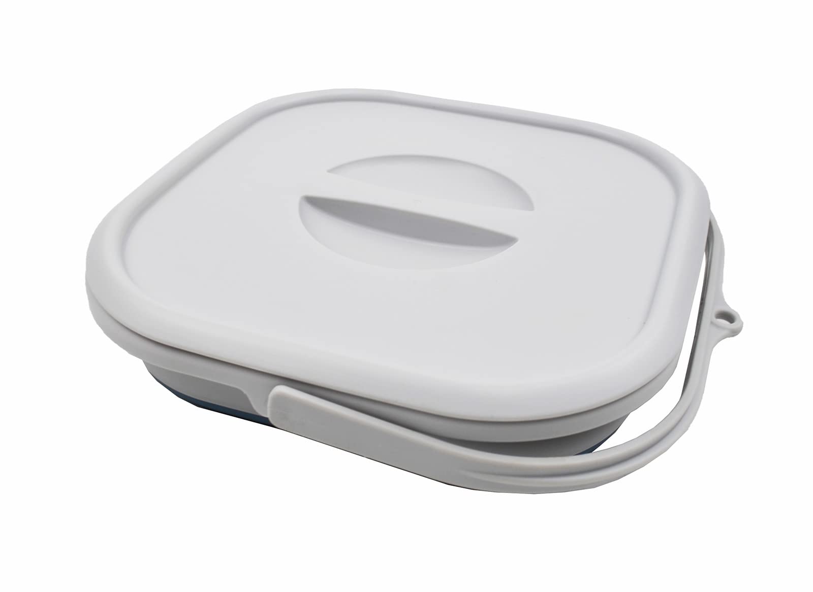 SAMMART Secchiello Pieghevole Quadrato Con Coperchio - 8,5 Litri, Grigio/Blu Acciaio - Set Da 2 - Ideale Per Campeggio E Casa - 5