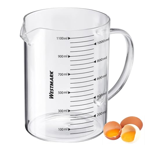 Westmark Messkanne aus Glas – Ideal zum Abmessen von Zutaten beim Backen und Kochen, mikrowellengeeignet, temperaturbeständig, egonomischer Griff – 1,1 Liter